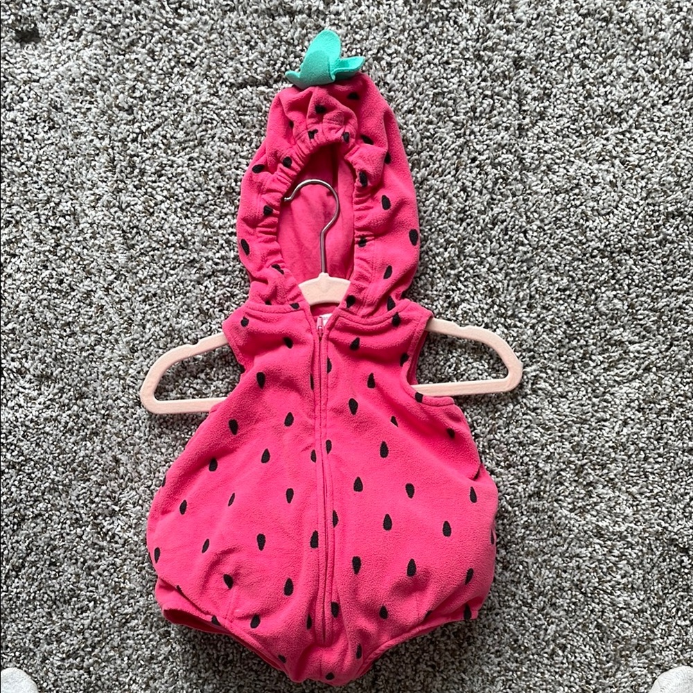 Pink Strawberry Hooded Baby Romper